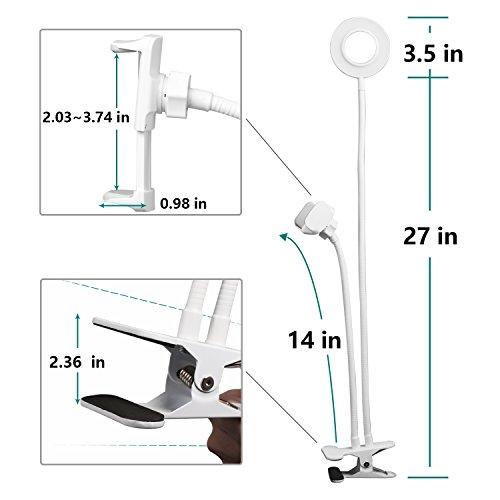 Ring Light for Phone, SIX-QU Cell Phone Holder with Selfie Ring Light for Live Stream, Makeup, Video Chat, 3-Light Mode and 10-Level Brightness with Flexible Phone Stand for iPhone, Android Phone