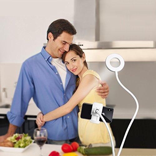 Ring Light for Phone, SIX-QU Cell Phone Holder with Selfie Ring Light for Live Stream, Makeup, Video Chat, 3-Light Mode and 10-Level Brightness with Flexible Phone Stand for iPhone, Android Phone