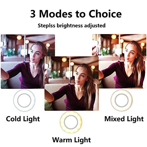 Ring Light for Phone, SIX-QU Cell Phone Holder with Selfie Ring Light for Live Stream, Makeup, Video Chat, 3-Light Mode and 10-Level Brightness with Flexible Phone Stand for iPhone, Android Phone